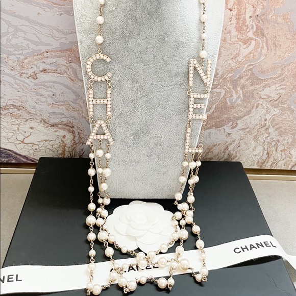 Chanel 19B Logo Strass Pearl Multi-StrandNecklace - Picture 3 of 11